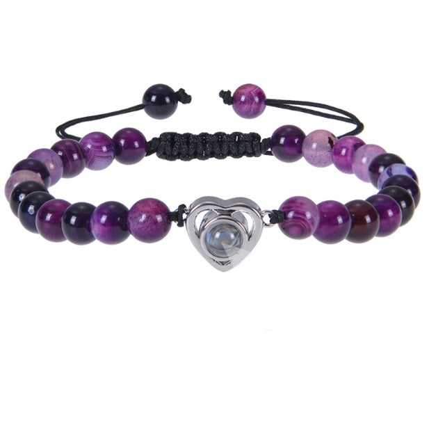 Personalized Frosted Stone Heart Photo Bracelet