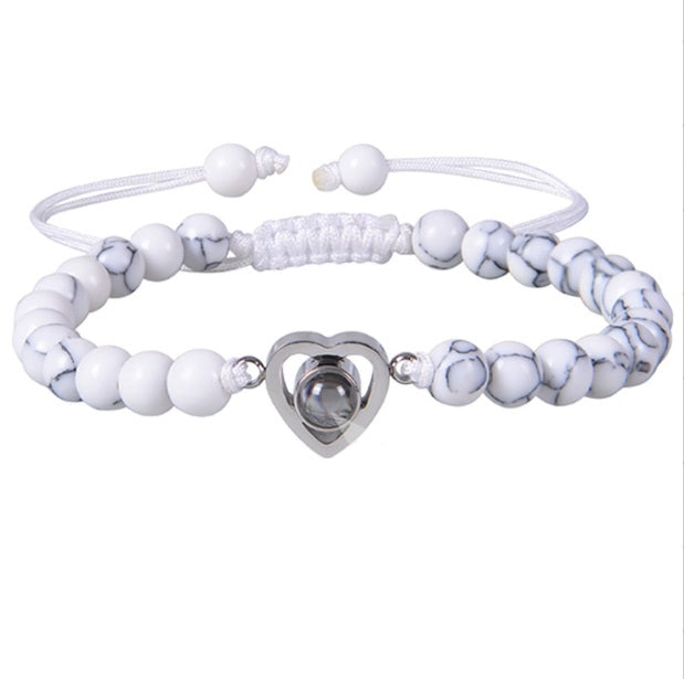 Personalized Frosted Stone Heart Photo Bracelet