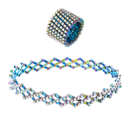 Magic Ring Seven-row Diamond Telescopic Ring Transforms into Bracelet A Dual-purpose Transformable Ring