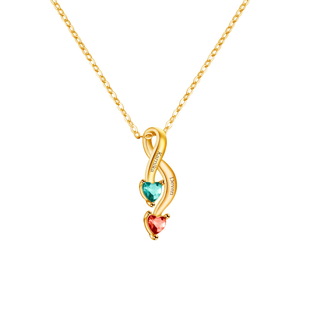 Personalized Birthstone Twisted 8 Necklace - Custom Name Engraved Copper Jewelry - Couples Necklace (Couple Gift, Anniversary)
