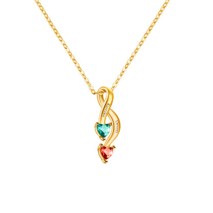 Personalized Birthstone Twisted 8 Necklace - Custom Name Engraved Copper Jewelry - Couples Necklace (Couple Gift, Anniversary)