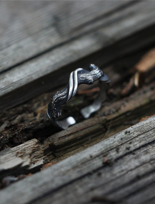 Handmade 999 Silver Ring - Custom Engraved Name Driftwood Ring with Organic Texture & Artisan Aging - Symbol of Long-Distance Love