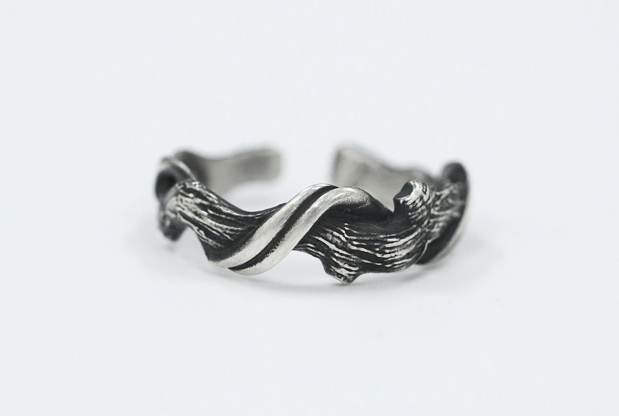 Handmade 999 Silver Ring - Custom Engraved Name Driftwood Ring with Organic Texture & Artisan Aging - Symbol of Long-Distance Love