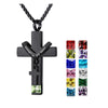 Personalized Pet Memorial Necklace - Custom Engraved Cross Pendant with Birthstone & Ashes Compartment - Stainless Steel Keepsake