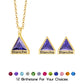 Geometric Birthstone Set - Custom Name Engraving Triangle Necklace and Earrings - Birthstone Matching Jewelry