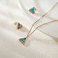 Geometric Birthstone Set - Custom Name Engraving Triangle Necklace and Earrings - Birthstone Matching Jewelry