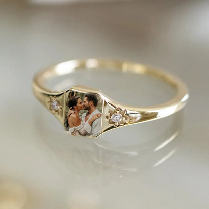 Custom Birthstone & Full-Color Photo Copper Ring - Personalized Engraved Memorial Jewelry, Anniversary Gift