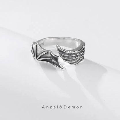 Retro Devil's Wing Ring, Customized Name Engraving Jewelry, Couple Ring, Gift for Lover