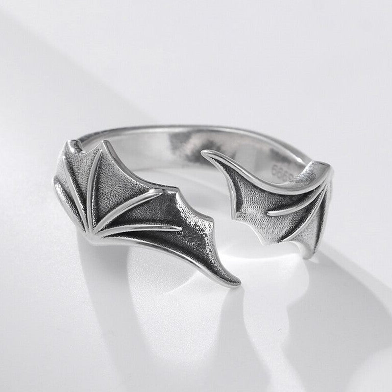 Retro Devil's Wing Ring, Customized Name Engraving Jewelry, Couple Ring, Gift for Lover