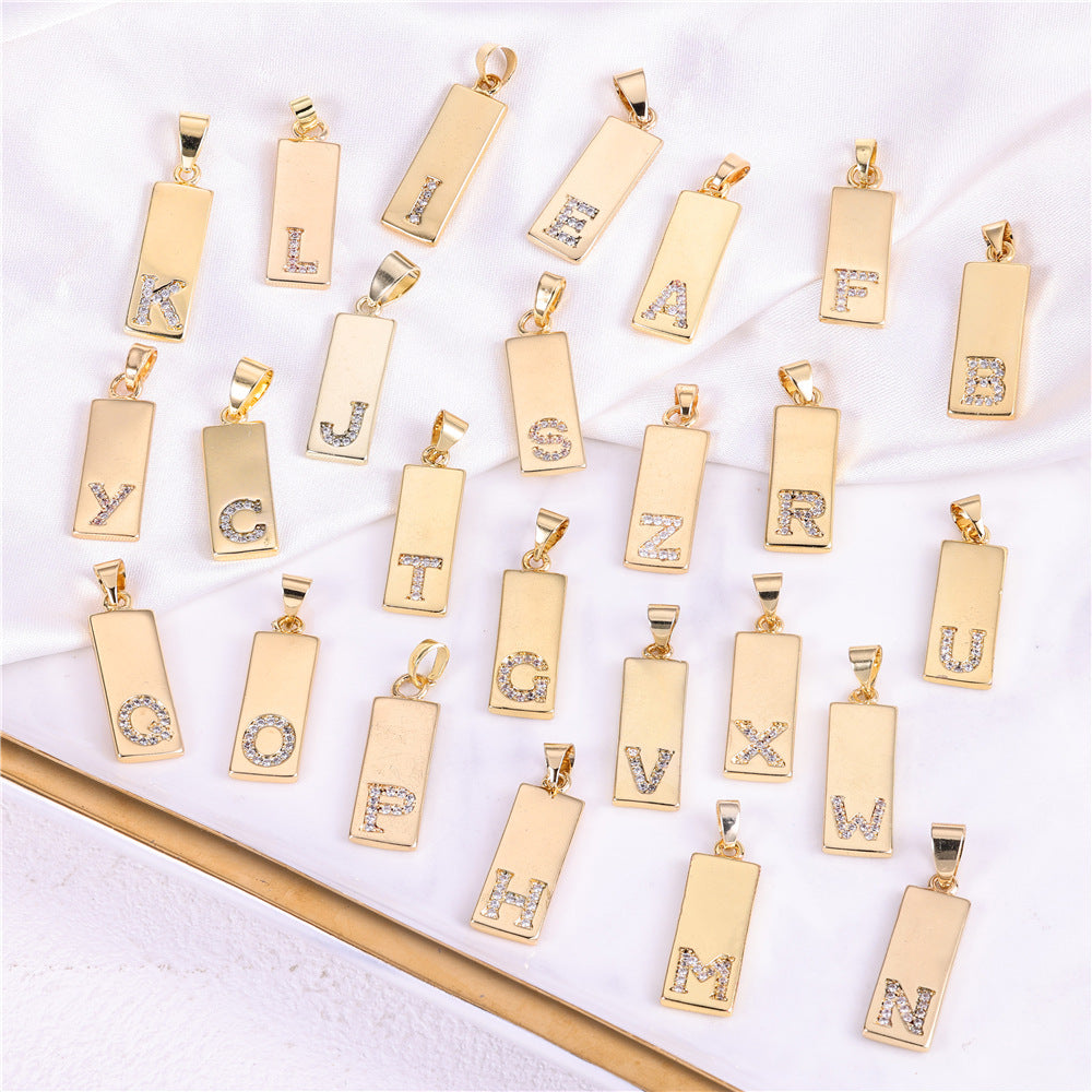 Minimalist Rectangle Initial Necklace - Custom Name Engraved with Zircon Accent, Birthday Gift, Unisex Accessories