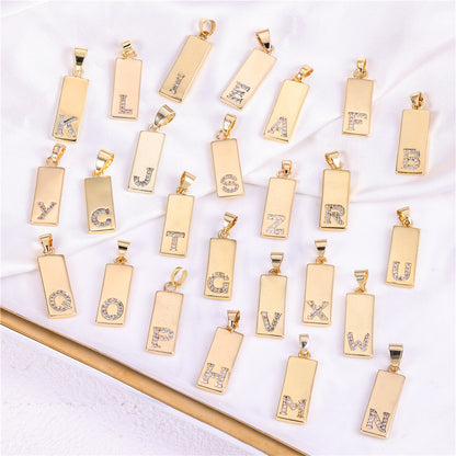 Minimalist Rectangle Initial Necklace - Custom Name Engraved with Zircon Accent, Birthday Gift, Unisex Accessories