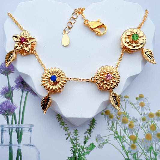 Rotating Birth Flower Necklace - Personalized Engraved Name & Spinning Floral Charm - Customizable Birth Month Jewelry with 12 Floral Motifs