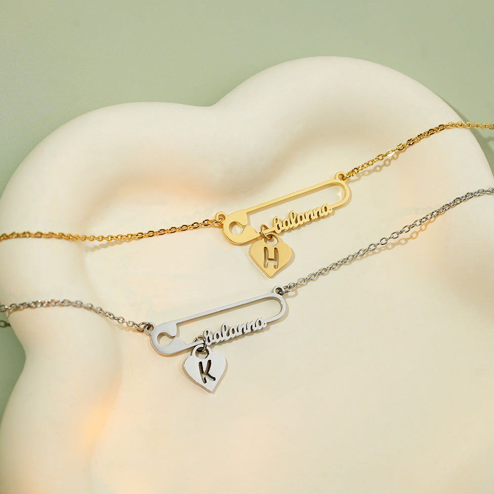 Custom Paperclip Heart Necklace - Personalized Initial Cutout & Name Engraved Jewelry - Interlocking Clip and Heart Letter Charm