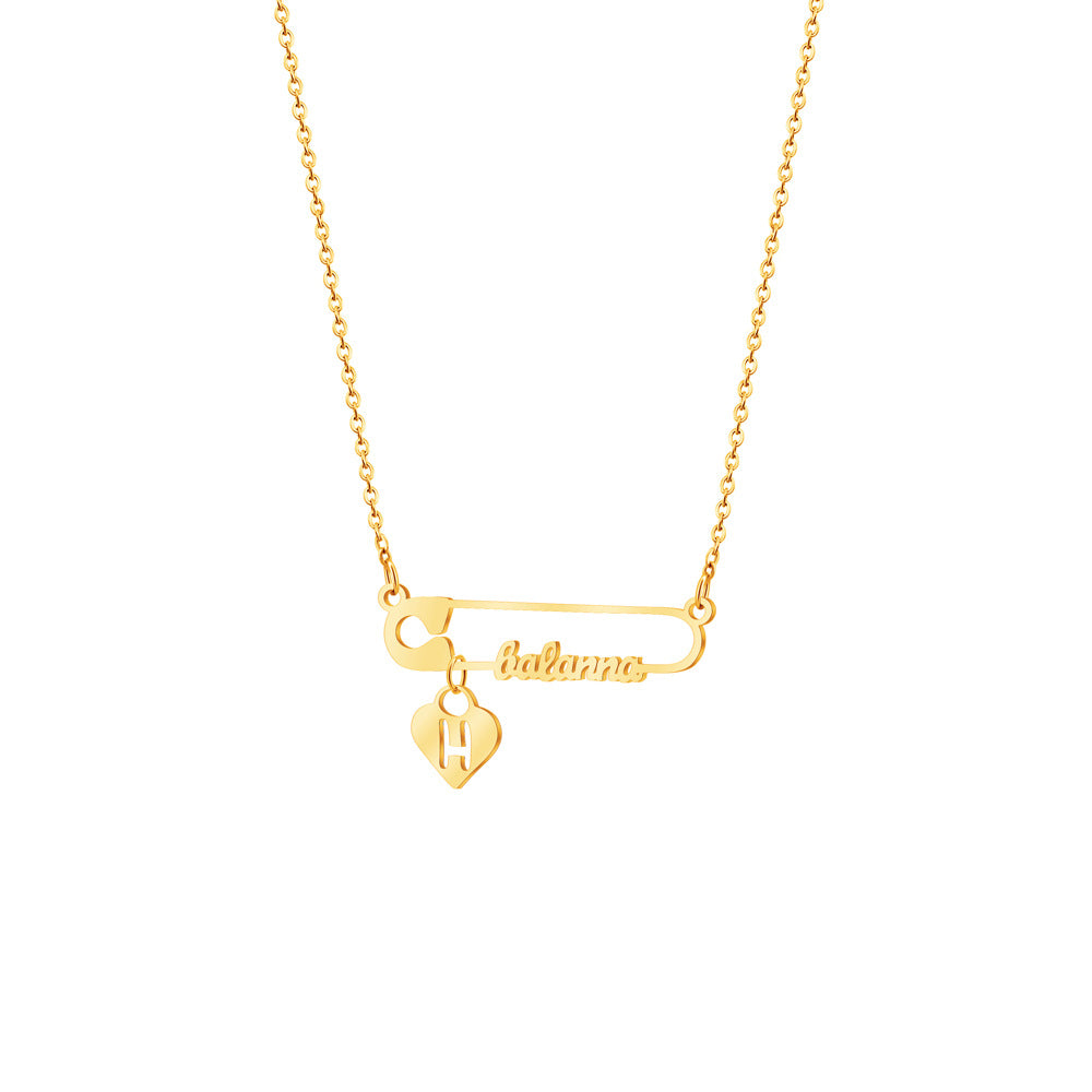 Custom Paperclip Heart Necklace - Personalized Initial Cutout & Name Engraved Jewelry - Interlocking Clip and Heart Letter Charm