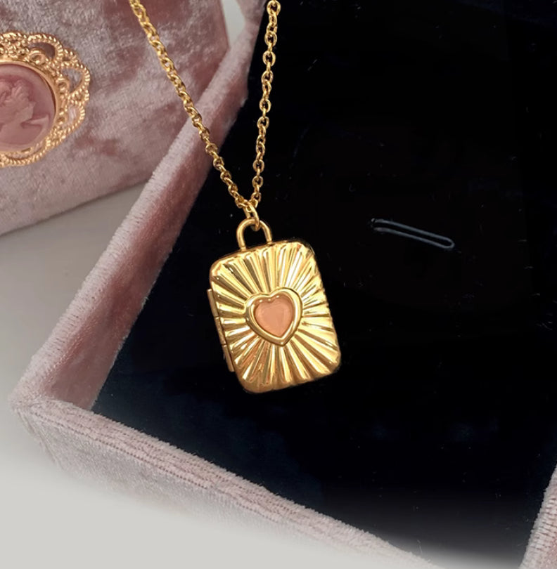 Personalized Magnetic Album Necklace - Double Photo Holder Pendant With Heart Cat's Eye Stone, For Custom Memories