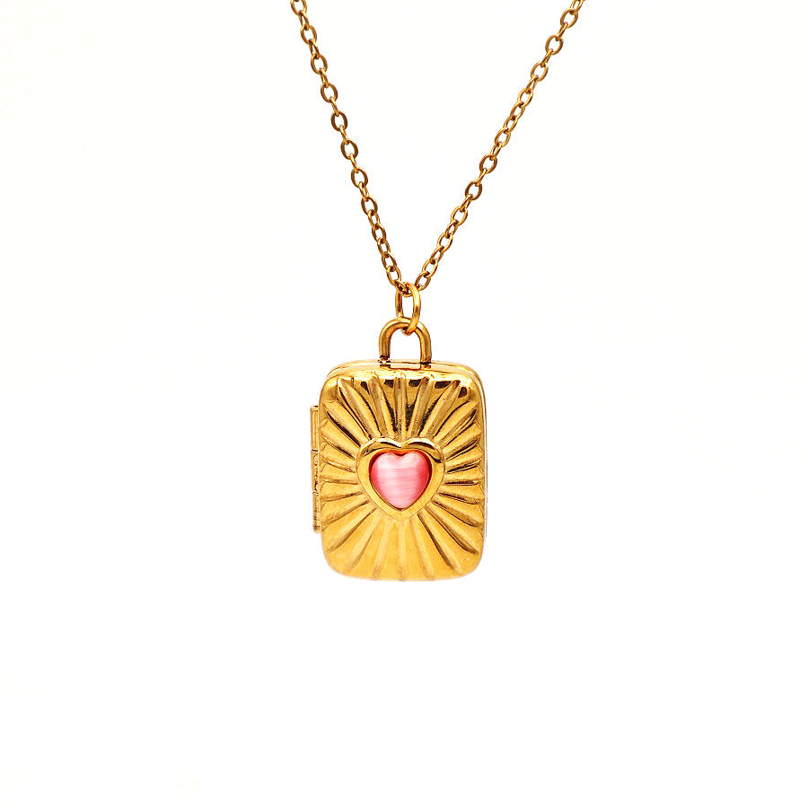 Personalized Magnetic Album Necklace - Double Photo Holder Pendant With Heart Cat's Eye Stone, For Custom Memories