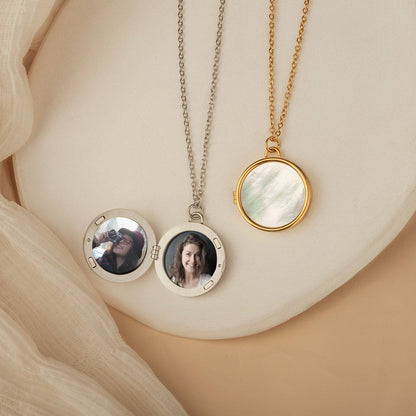 Personalized Magnetic Shell Photo Locket Necklace - Name Engraved Pendant With Micro-Photo Compartment - Anniversary Gift