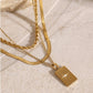 Stainless steel polished square star hollow three-layer pendant necklace