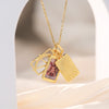 Custom Double Photo Necklace - 3-Layer Copper Pendant with Egyptian Sun and Star-Moon Design, Holds 2 Photos - Memorial Jewelry