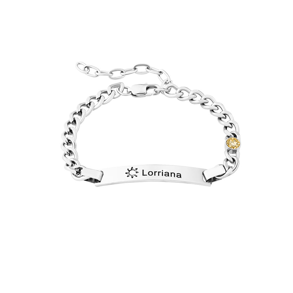 Custom Engraved Parent - Child Cuban Link Bracelets - Personalized Birthstone, Stainless Steel Curved Bar - Parent - Child Bracelet Set