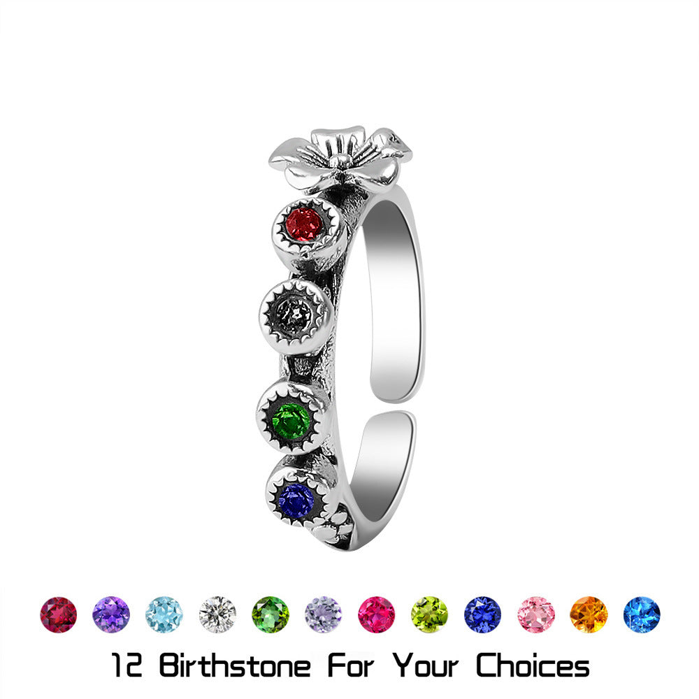 Custom 3D Floral Stack Ring with Birthstone Ring - Unique Birthday Gift