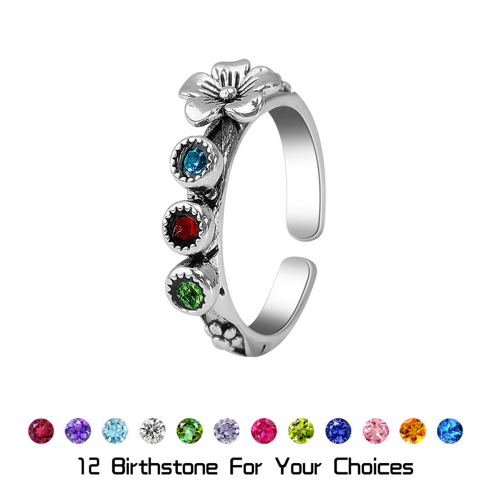 Custom 3D Floral Stack Ring with Birthstone Ring - Unique Birthday Gift