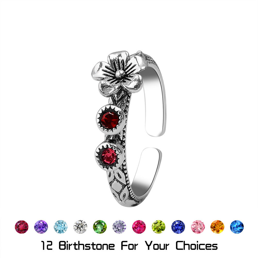 Custom 3D Floral Stack Ring with Birthstone Ring - Unique Birthday Gift