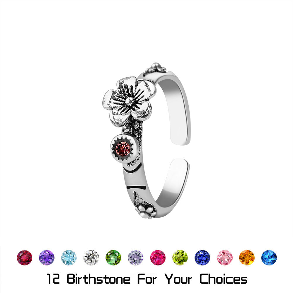 Custom 3D Floral Stack Ring with Birthstone Ring - Unique Birthday Gift