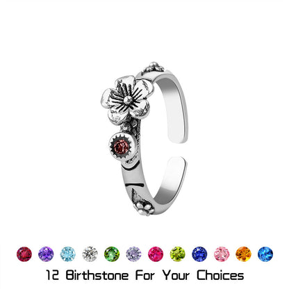 Custom 3D Floral Stack Ring with Birthstone Ring - Unique Birthday Gift
