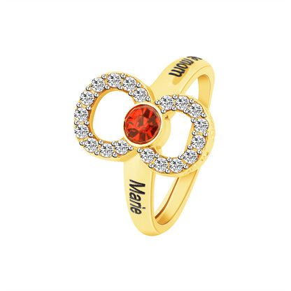 Pensonalized Infinite Ring with Zircon inlay and Birthstone - Custom Dual Name Engraved Copper Band - Couple Promise Jewelry