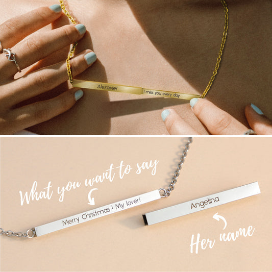 Custom Double Layer Scalable Bar Pendant - Personalized Name Engraved Necklace with Secret Message - For Couples and Loved Ones