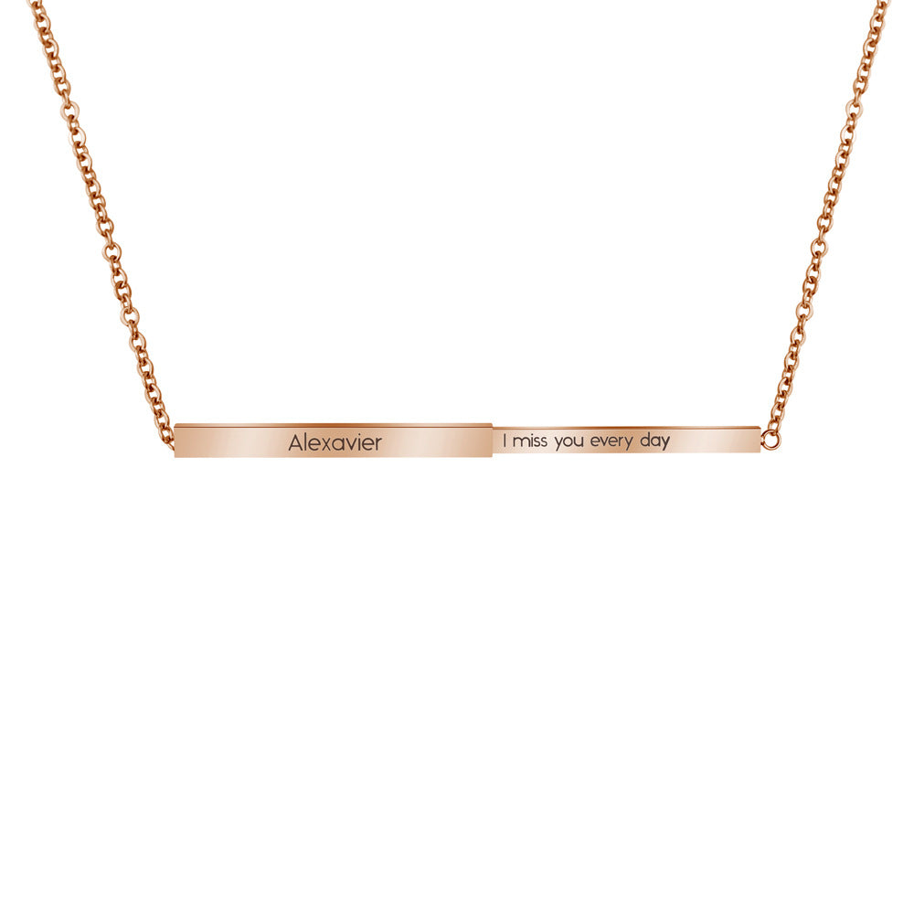 Custom Double Layer Scalable Bar Pendant - Personalized Name Engraved Necklace with Secret Message - For Couples and Loved Ones
