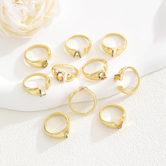Personalized Colorful Zircon Letter Ring - Adjustable Open Band, 26 Alphabets optional