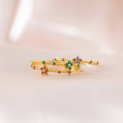 Personalized Flower Birthstone Ring - Custom Copper Blossom Ring with Zircon Gem - Adjustable Minimalist Jewelry Gift for Her