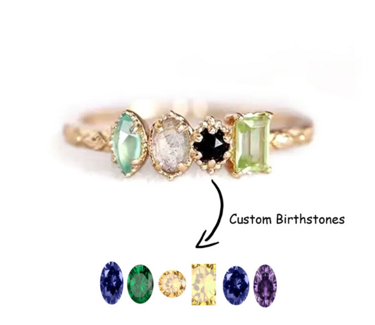 Custom Geometric Birthstone Ring - Personalized Copper Stackable Ring with Marquise Oval Round Cut Zircon - Minimalist Jewelry