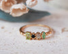 Custom Geometric Birthstone Ring - Personalized Copper Stackable Ring with Marquise Oval Round Cut Zircon - Minimalist Jewelry