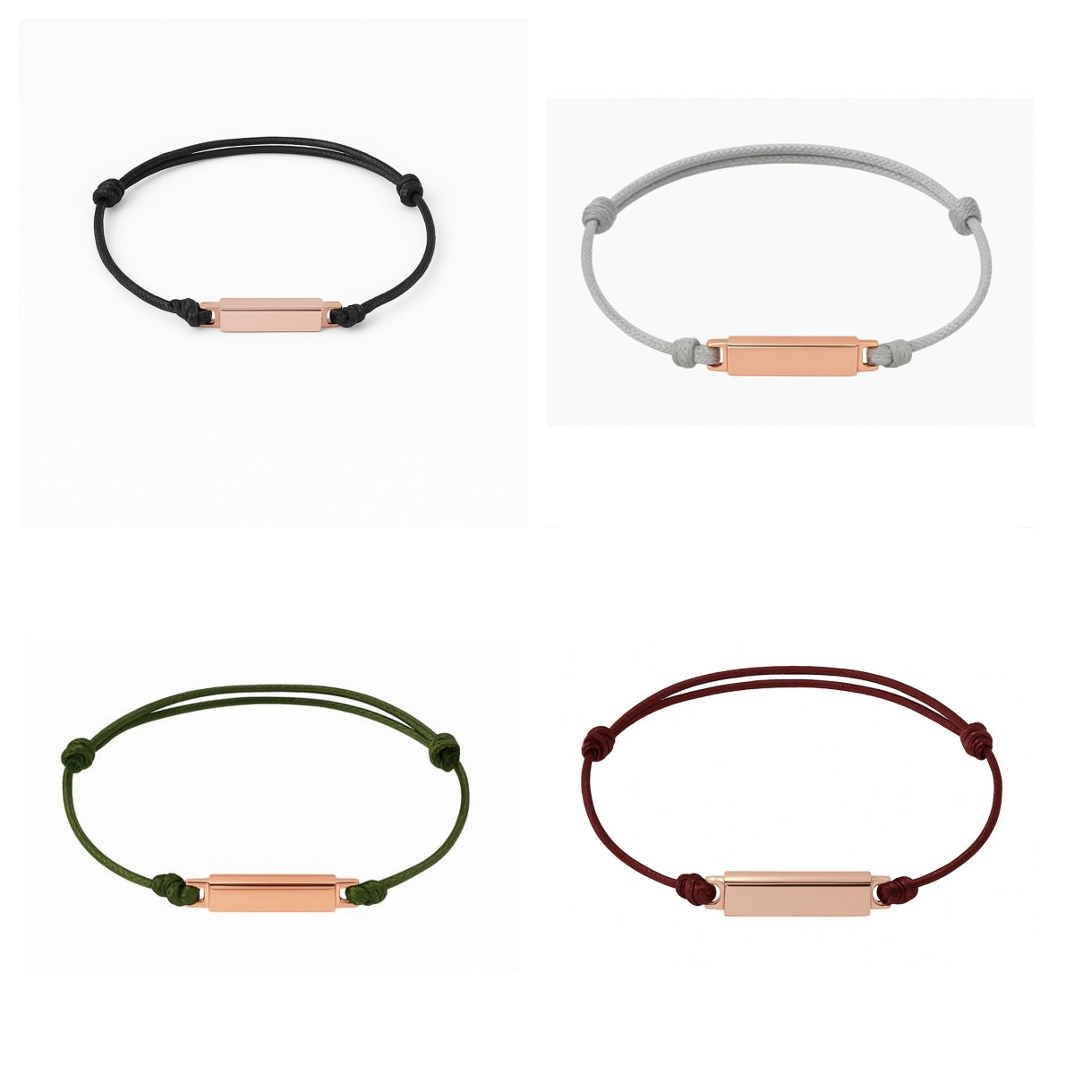 Custom Engraved Name Bracelet - Personalized Rectangular Bar Bracelet with Titanium Steel O-Link Chain or Wax Cord - Minimalist Couple Gift