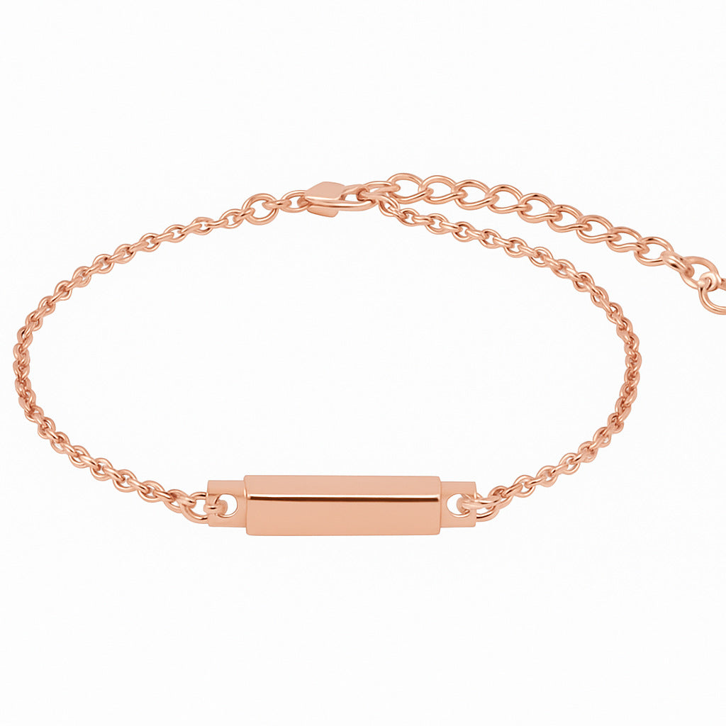Custom Engraved Name Bracelet - Personalized Rectangular Bar Bracelet with Titanium Steel O-Link Chain or Wax Cord - Minimalist Couple Gift
