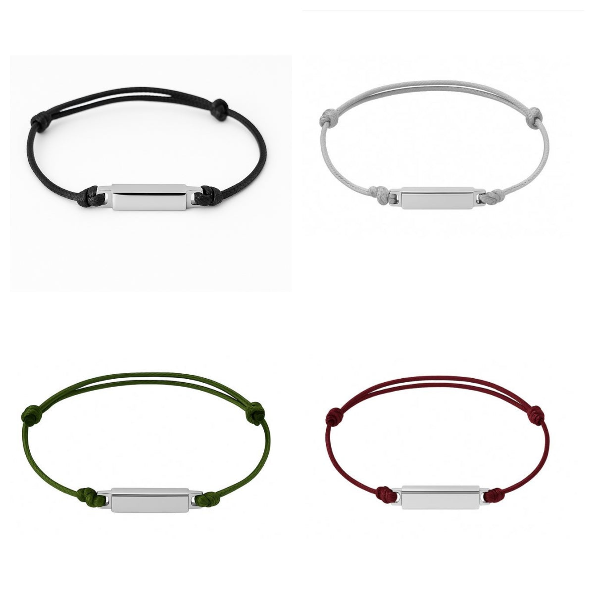 Custom Engraved Name Bracelet - Personalized Rectangular Bar Bracelet with Titanium Steel O-Link Chain or Wax Cord - Minimalist Couple Gift