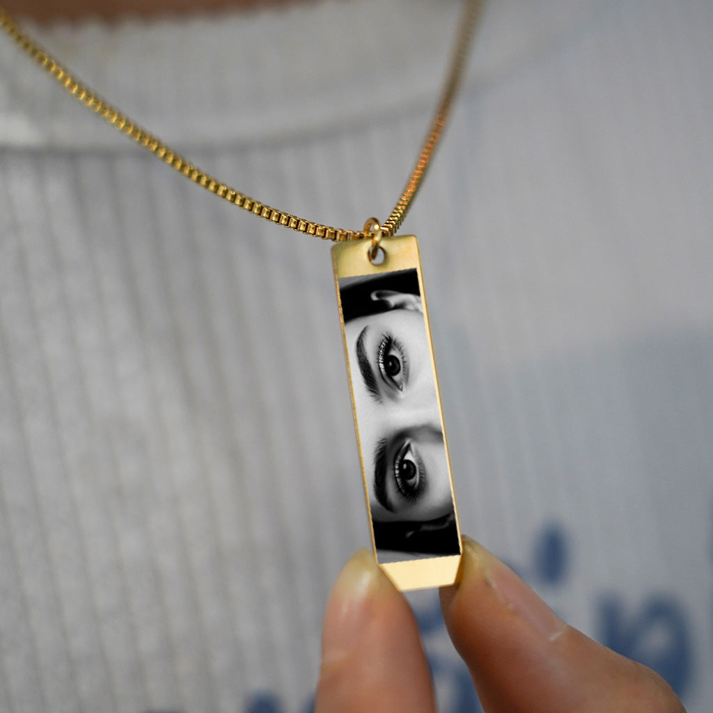 Custom Photo and Name Jewelry - Personalized Laser Engraved Eye Photo Necklace or Bracelet - Stainless Steel Memorial Gift - Minimalist Keepsake for Loved Ones