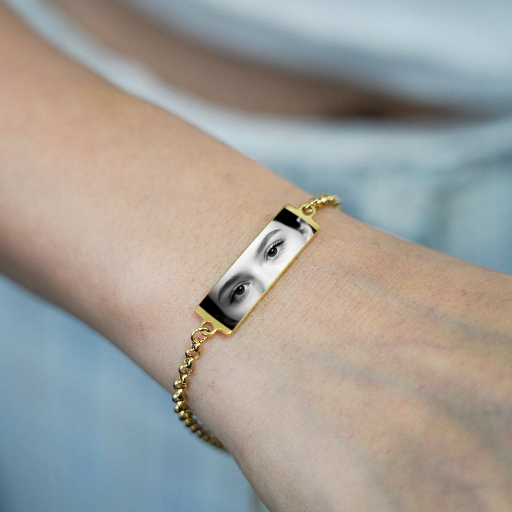 Custom Photo and Name Jewelry - Personalized Laser Engraved Eye Photo Necklace or Bracelet - Stainless Steel Memorial Gift - Minimalist Keepsake for Loved Ones