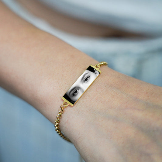Custom Photo and Name Jewelry - Personalized Laser Engraved Eye Photo Necklace or Bracelet - Stainless Steel Memorial Gift - Minimalist Keepsake for Loved Ones