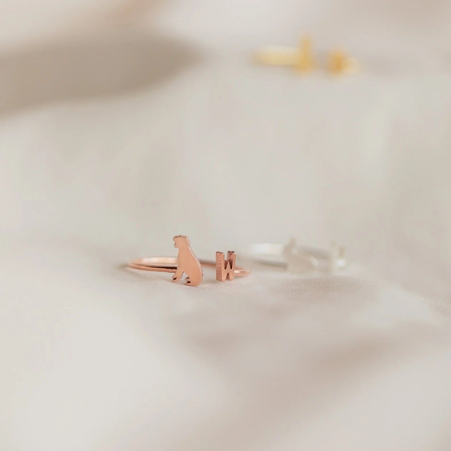 Custom Pet and Name Ring - Personalized Animal Silhouette Ring with Engraved Text - Stainless Steel Open or Closed Band Ring