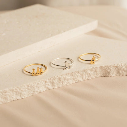 Custom Pet and Name Ring - Personalized Animal Silhouette Ring with Engraved Text - Stainless Steel Open or Closed Band Ring