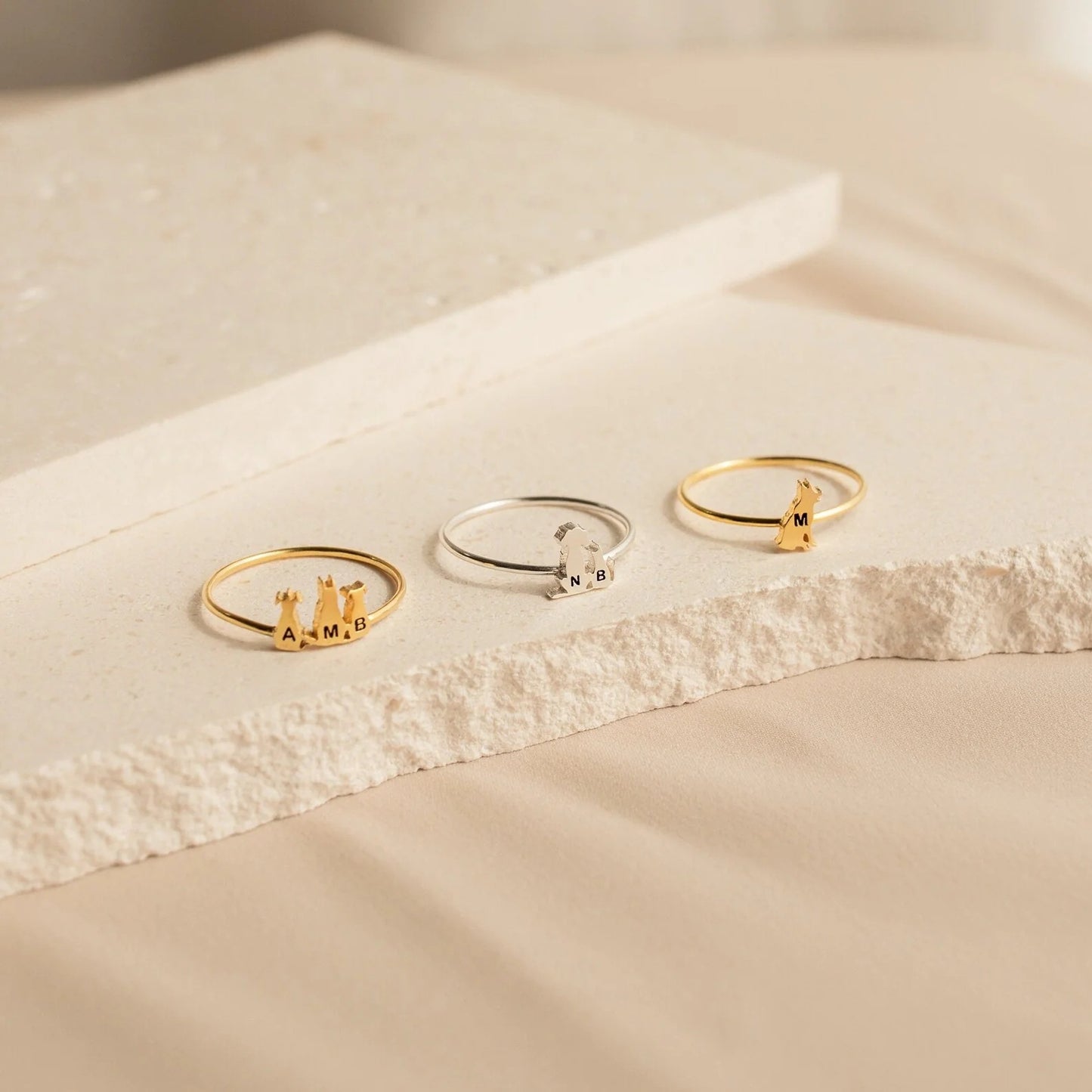 Custom Pet and Name Ring - Personalized Animal Silhouette Ring with Engraved Text - Stainless Steel Open or Closed Band Ring