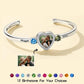 Trio of Love Custom Bracelet - Personalized Copper Bangle with 2 Birthstones, Engraved Names and Heart Photo - Adjustable Memorial Jewelry