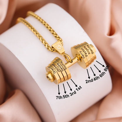 Iron Memorial Custom Weight Plate Necklace - Personalized Engraved Dumbbell Stainless Steel Pendant - Memorial Jewelry for Men