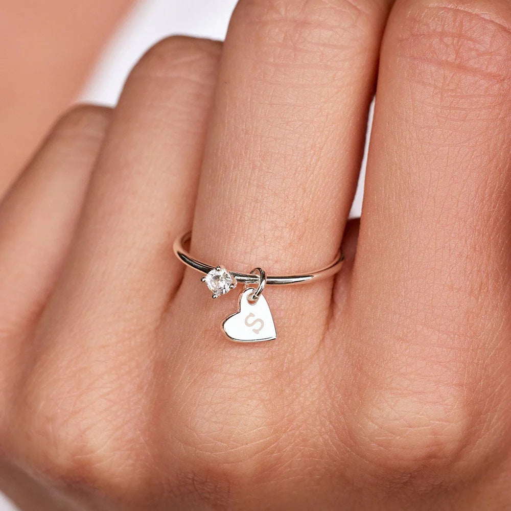Eternal Love Minimalist Jewelry Set - Custom Engraved Stainless Steel Heart Pendant & Zircon Ring - Couple Gift