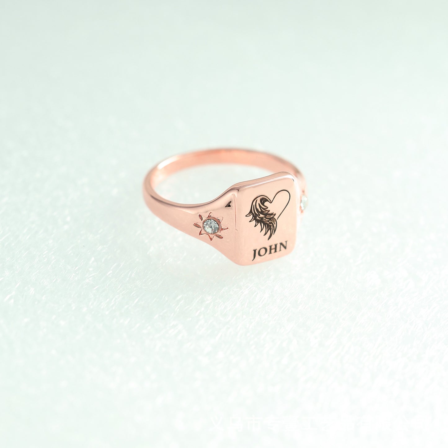 Personalized Memorial Birthstone Ring - Custom Engraved Birth Flower or Name Ring, Adjustable Copper Band, Heart Wing Jewelry for Loved Ones