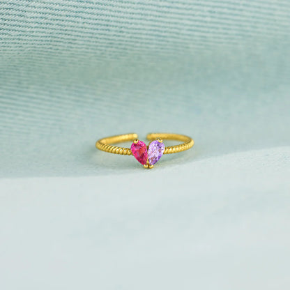 Partners in Love Custom Birthstone Ring - Interlocking Hearts Couple Ring with 2 Gemstones, Adjustable Copper Band, Personalized Anniversary Gift